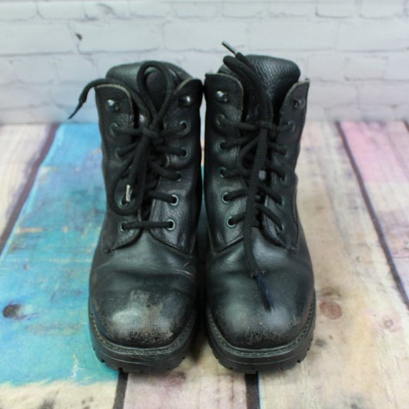 LL BEAN Lace Up Combat Ankle Boots Black Size 7 W - Picture 5 of 9